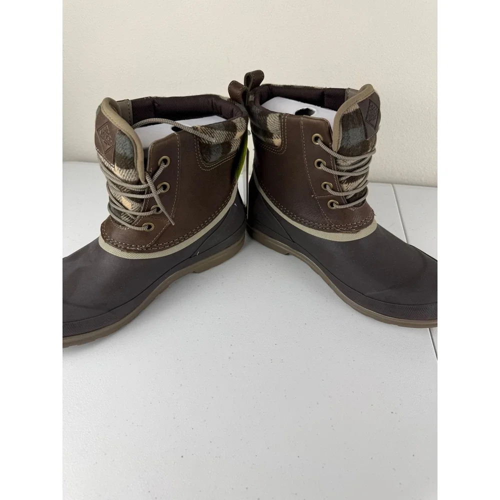 Muck Womens 11 Originals Leather Duck Lace Boot Walnut Brown Waterproof Plaid